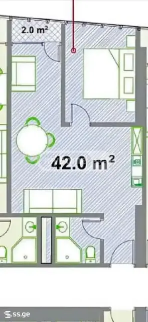 2-pok. mieszkanie 39 m², Khimshiashvili District — zdjęcie 3 z 4